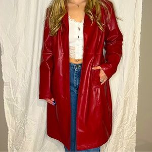 VINTAGE CHERRY RED ‘LEATHER’ Y2K TRENCH